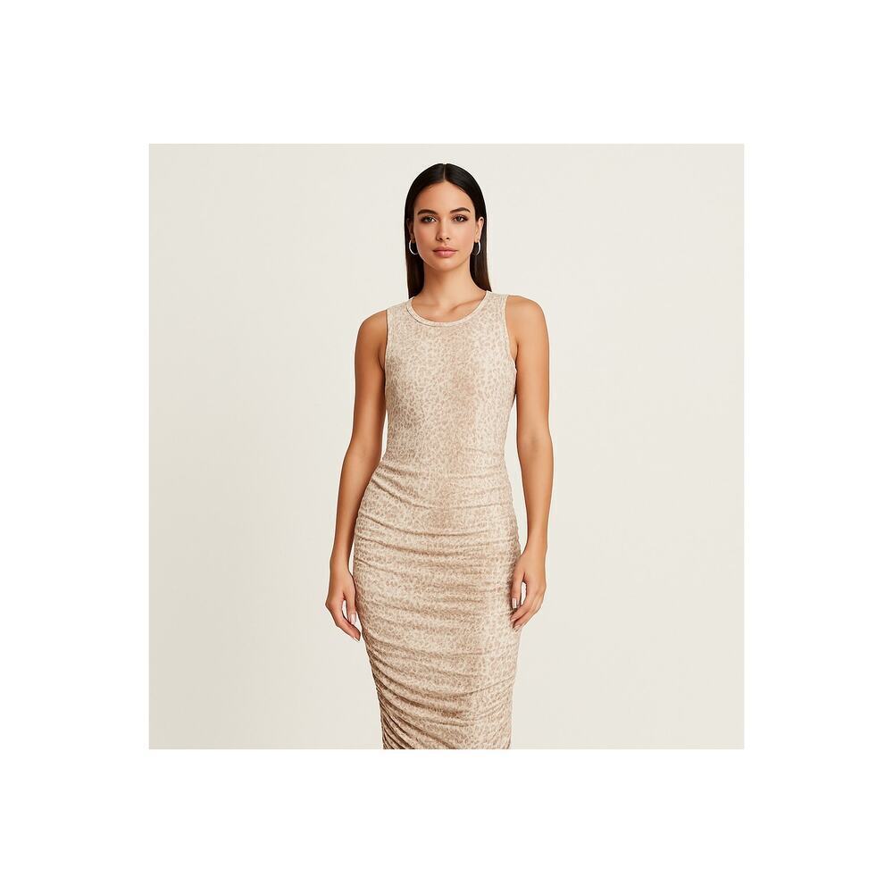 New Runaway The Label Snow Leopard Ruched Bodycon Dress Small Office Siren